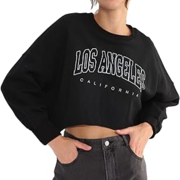 John Galt Long Sleeve Los Angeles Graphic Cropped Tee One Size - Picture 1 of 2